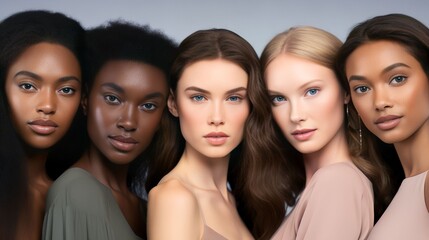 Obraz premium group of Beautiful female models with beautiful skincare from a diverse ethnicity