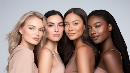 Fototapeta premium A diverse group of beautiful women with natural beauty and glowing smooth skin