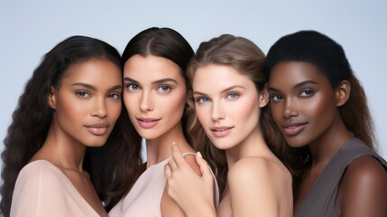 Fototapeta premium A diverse group of beautiful women with natural beauty and glowing smooth skin