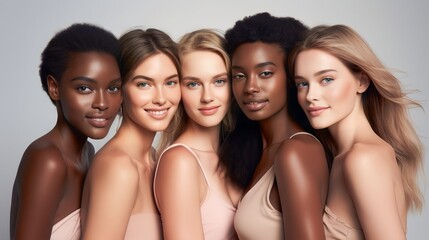 Fototapeta premium A diverse group of beautiful women with natural beauty and glowing smooth skin