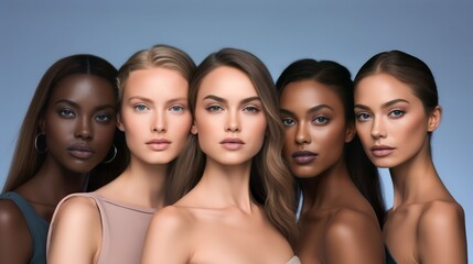 Obraz premium group of Beautiful female models with beautiful skincare from a diverse ethnicity