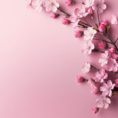 Spring banner, branches of blossoming cherry against background.Pink sakura flowers, dreamy romantic image spring