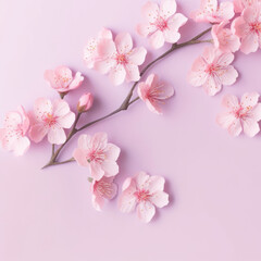 Naklejka na ściany i meble Spring banner, branches of blossoming cherry against background.Pink sakura flowers, dreamy romantic image spring