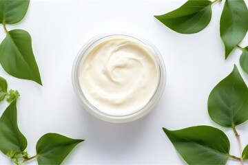 Obraz na płótnie Canvas Leafy Serenity: Herbal Extract Moisturizer Cream Jar, Organic Natural Ingredients.