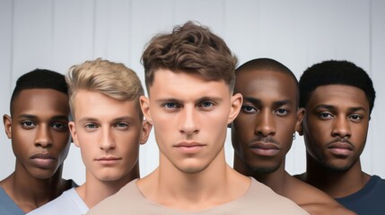 Obraz premium A diverse group of handsome men with natural skin and glowing smooth skin