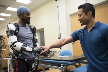 The Future of Mobility: Cybernetic Prosthetic arm Redefines Rehabilitation Technology. - obrazy, fototapety, plakaty