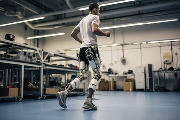 Embracing the Future: Cybernetic Prosthetic Leg Pioneers Rehabilitation Technology - obrazy, fototapety, plakaty
