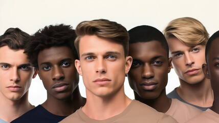 Obraz premium A diverse group of handsome men with natural skin and glowing smooth skin