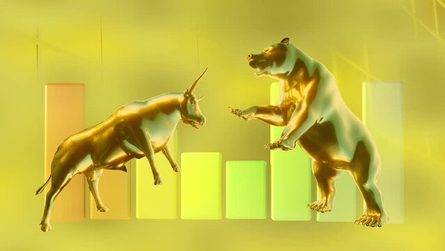 bull and bear in stock market financial concept, bullish trend of financial growth 3d render