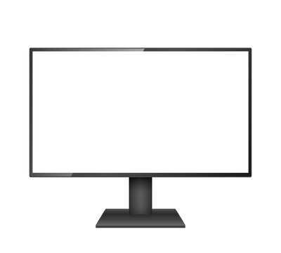 Computer monitor vector mockup. Pc template with blank screen. Black desktop isolated on white background.