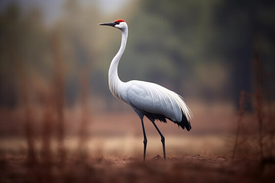 A lone crane in the forest