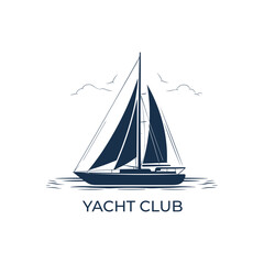 Vector sailing boat yacht logo vector illustration isolated on white. Yacht club logotype