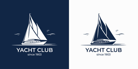 Vector sailing boat yacht logo vector illustration isolated on white. Yacht club logotype - obrazy, fototapety, plakaty