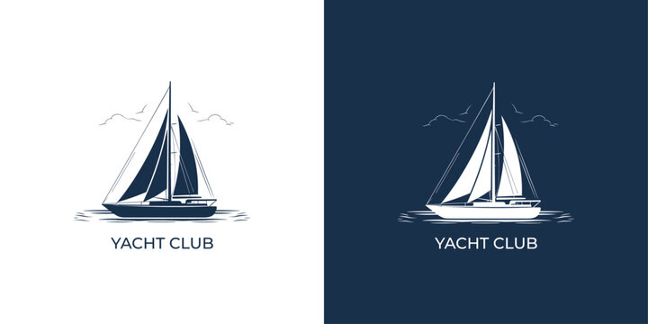 Vector sailing boat yacht logo vector illustration isolated on white. Yacht club logotype