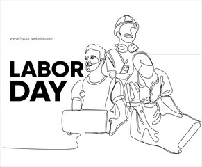 Happy Labour Day simple vector web banner. Set of tools. Lettering Labour Day. Black and white background, banner, poster. Vector illustration