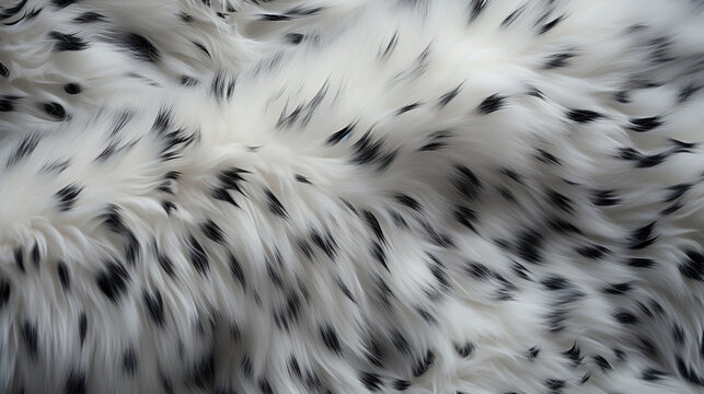 An image capturing the velvety texture and subtle spots of a snow leopard's fur, with a mix of gray, white, and black tones in a soft and fluffy pattern