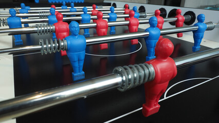 Football table or soccer table game with plastic player figurine. Mini Soccer game which famous in past and be collectable item for foosball lover. Play by two hand control each row of player figurine