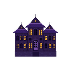 Halloween castle house isolated. Dark palace star architecture. Flat cartoon vector illustration.