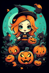 cute cartoon, cute halloween cartoon on halloween, happy halloween cartoon character, halloween greeting card, anime cartoon character