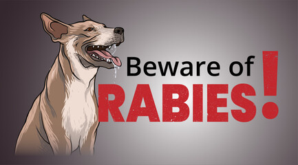 illustration of rabies warning in dogs - obrazy, fototapety, plakaty