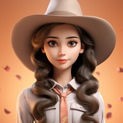 beautiful woman cartoon character wearing a cowboy hat