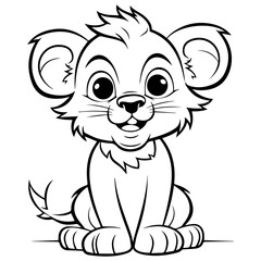 Little lion cartoon coloring page illustration