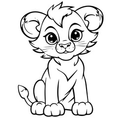 Little lion cartoon coloring page illustration