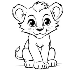 Little lion cartoon coloring page illustration