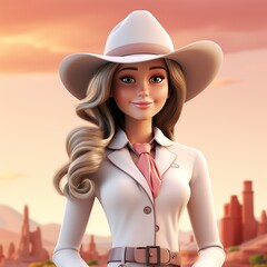 beautiful woman cartoon character wearing a cowboy hat