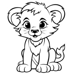 Little lion cartoon coloring page illustration