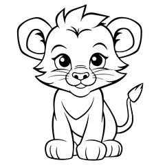 Obraz na płótnie Canvas Little lion cartoon coloring page illustration