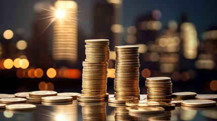 Double exposure of coins, representing the concept of finance and investment.