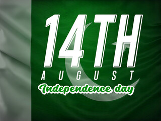 Happy independence day celebration poster. Flag of Pakistan with text on it. 14th of August dark green poster design for social media.