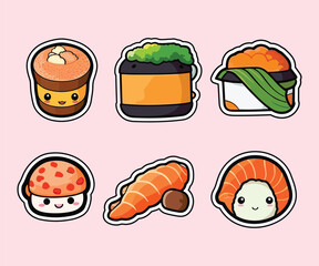 sushi sticker cool colors kawaii clip art illustration