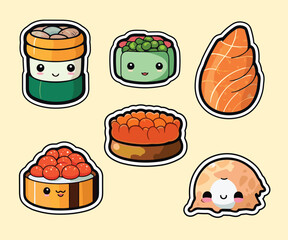 sushi sticker cool colors kawaii clip art illustration