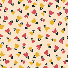 Colorful tiny flowers hand drawn vector illustration. Adorable floral seamless pattern for kids fabric or wallpaper.