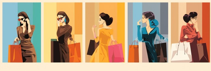 Fashion Feast: Women's Shopping Collage with Colorful Outfits, Sale, Discount, and Black Friday