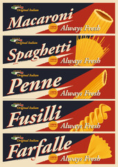 set of vintage advertising posters for pasta
