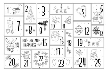 Hand drawn outline christmas advent calendar