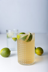 glass of lemonade with lime, mojito