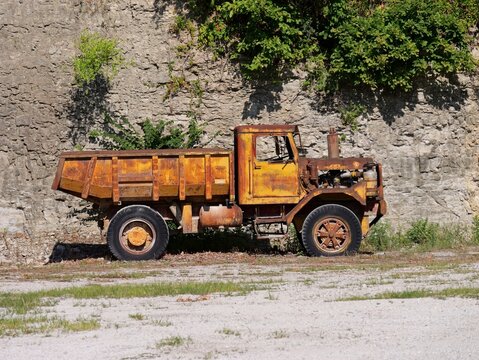 Old dump truck in the rural countryside