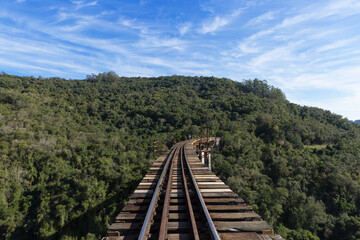 Fototapeta na wymiar Wheat Railroad. Railway in the south of Brazil in the Taquari Valley in Rio Grande do Sul.