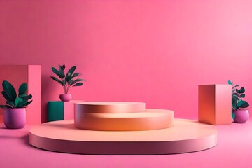 Abstract minimal concept. Modern vibrant color podium stage platform cube square display on background room. Mock-up template for product presentation