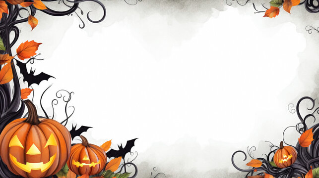 Halloween's pumpkins themed border around a white rectangle.