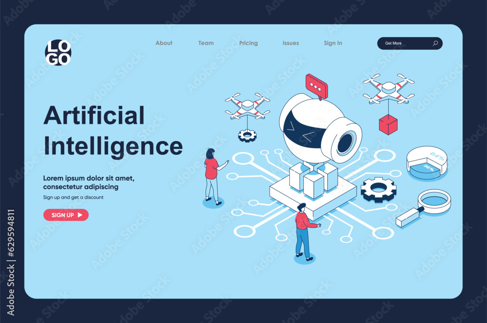 Leinwandbilder artificial intelligence concept in 3d isometric design for landing page template. people working and
