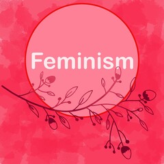 Feminism Pink Floral Element Circle Text