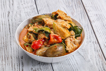 Thai red spicy curry with chicken