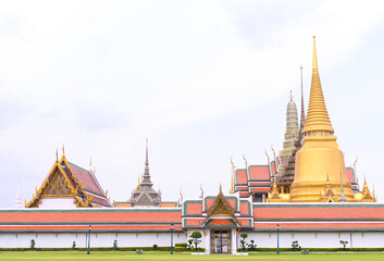 colorful old golden pagoda with thai style roof in ancient buddhist temple ,Bangkok,Thailand