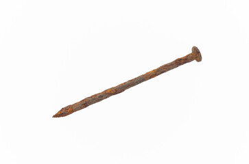 old and rust nail on white background closeup