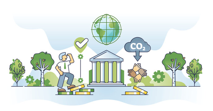 ESG business or environmental social governance company outline concept. Investing in future energy, green electricity and sustainable power production vector illustration. Ecology funding projects.
